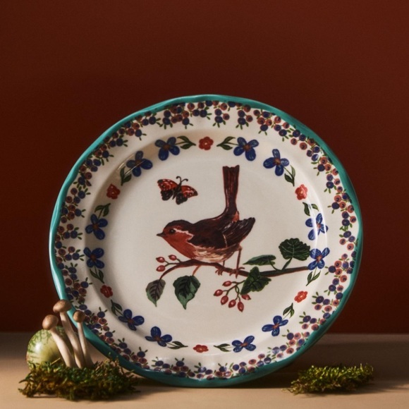 Anthropologie Nathalie Lete Plate Bird  Animal Floral Woodland New - Picture 1 of 6